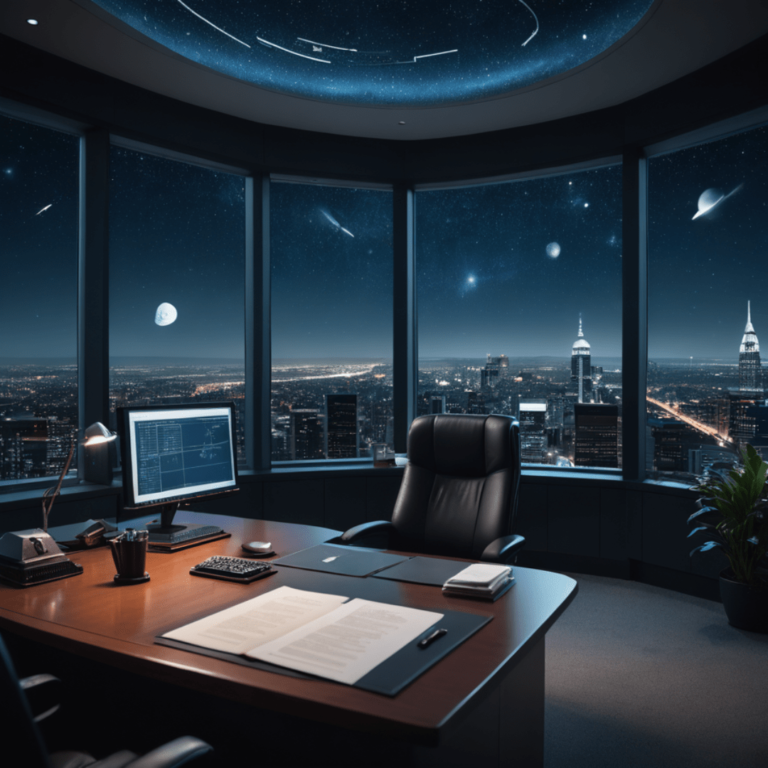 wooden desk and chair in space office