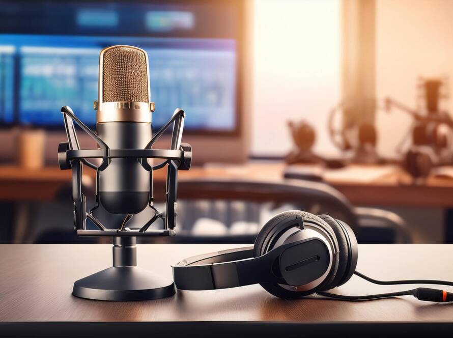 podcast microphone and headphones